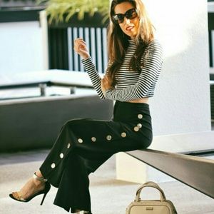 Gold Button Dress High Waist Popper Side Pant